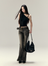 Slim Fit Belted Flare Jeans